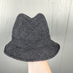 Henschel Hat Co Mens Small Fedora Wool Cashmere Blend Gray Herringbone Classic
